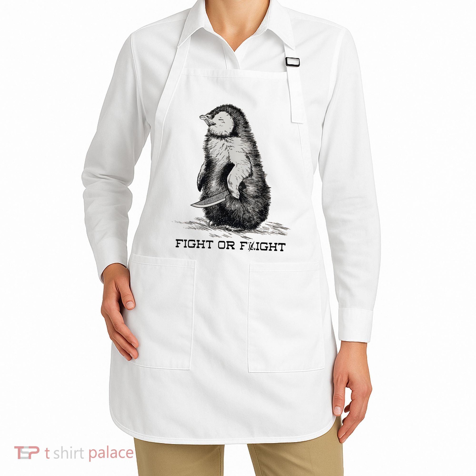 Fight Or Flight Funny Penguin Pun Meme Apron