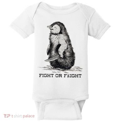 Fight Or Flight Funny Penguin Pun Meme Baby Bodysuit