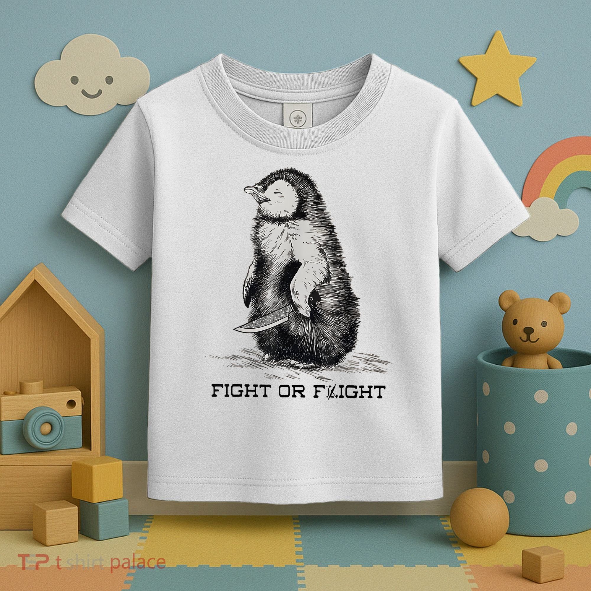 Fight Or Flight Funny Penguin Pun Meme Toddler T-Shirt