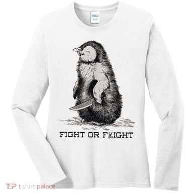 Fight Or Flight Funny Penguin Pun Meme Women's Long Sleeve Shirt