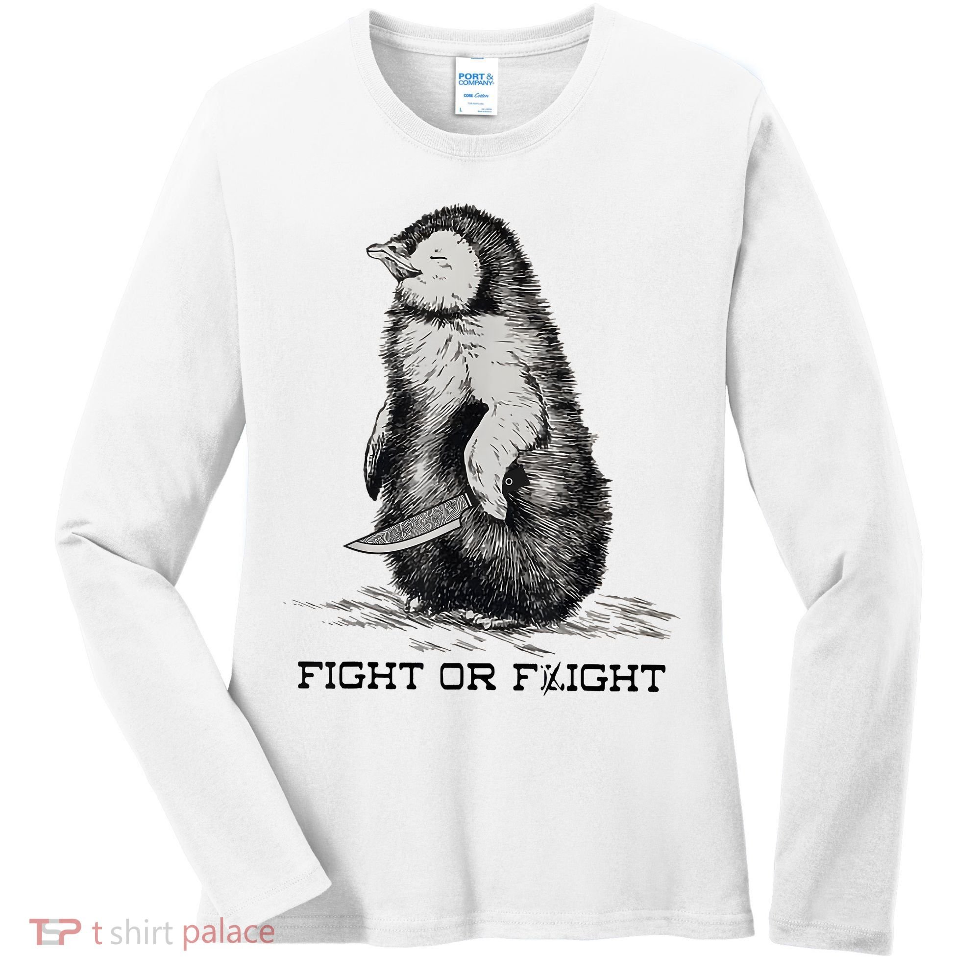 Fight Or Flight Funny Penguin Pun Meme Women's Long Sleeve Shirt