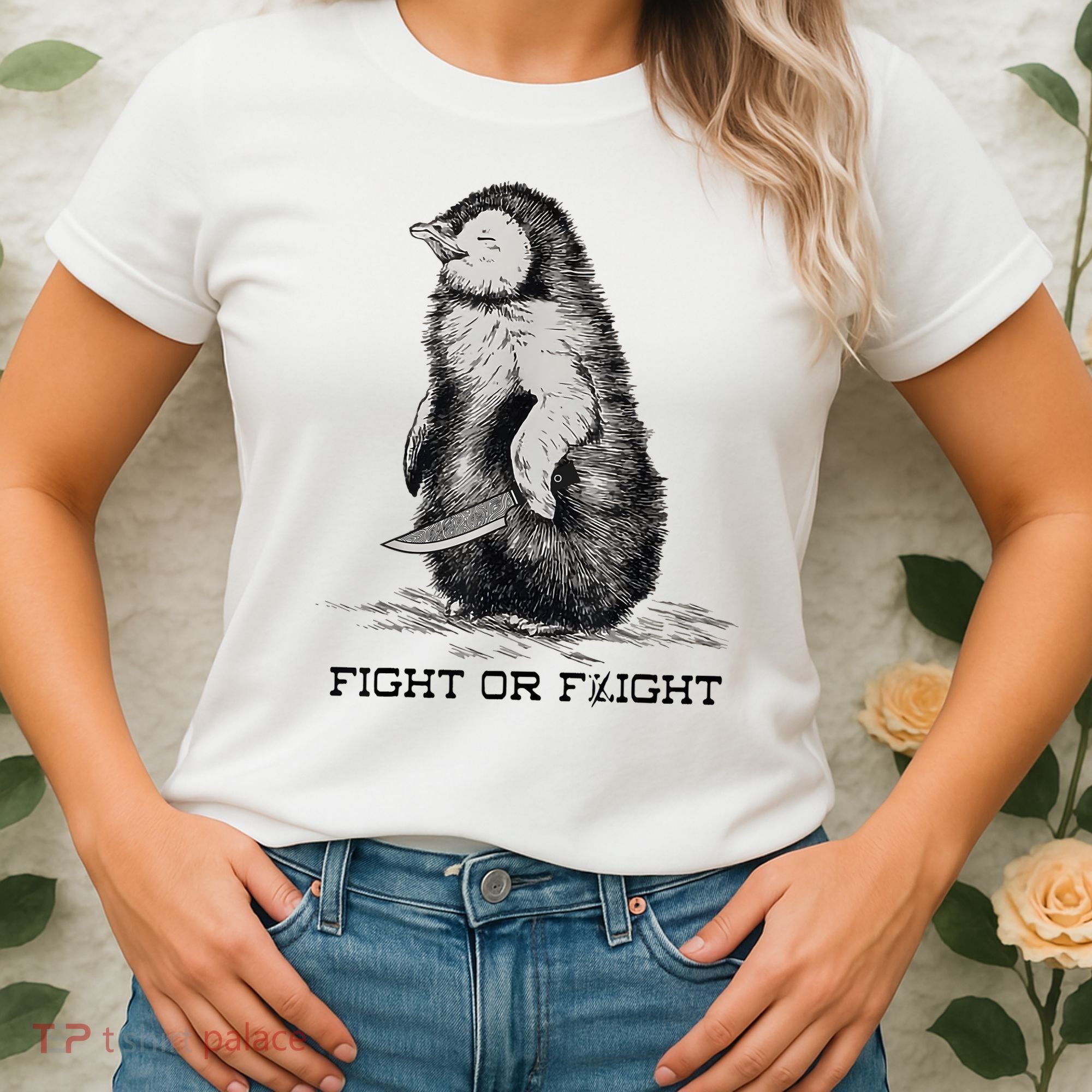 Fight Or Flight Funny Penguin Pun Meme Women's T-Shirt