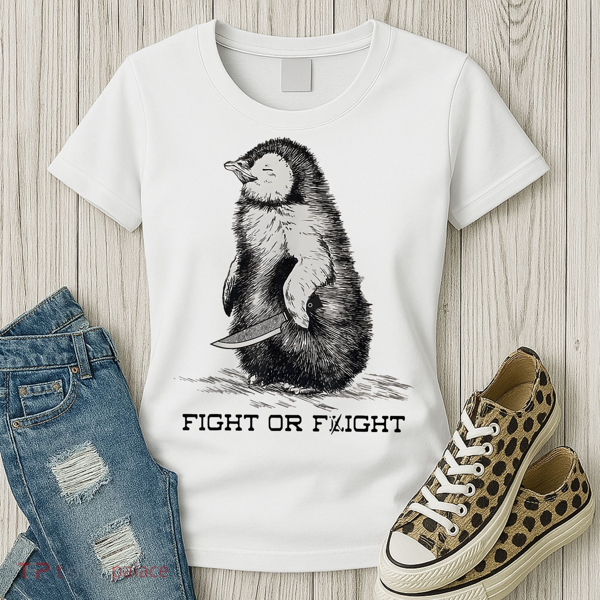 Fight Or Flight Funny Penguin Pun Meme Women's T-Shirt