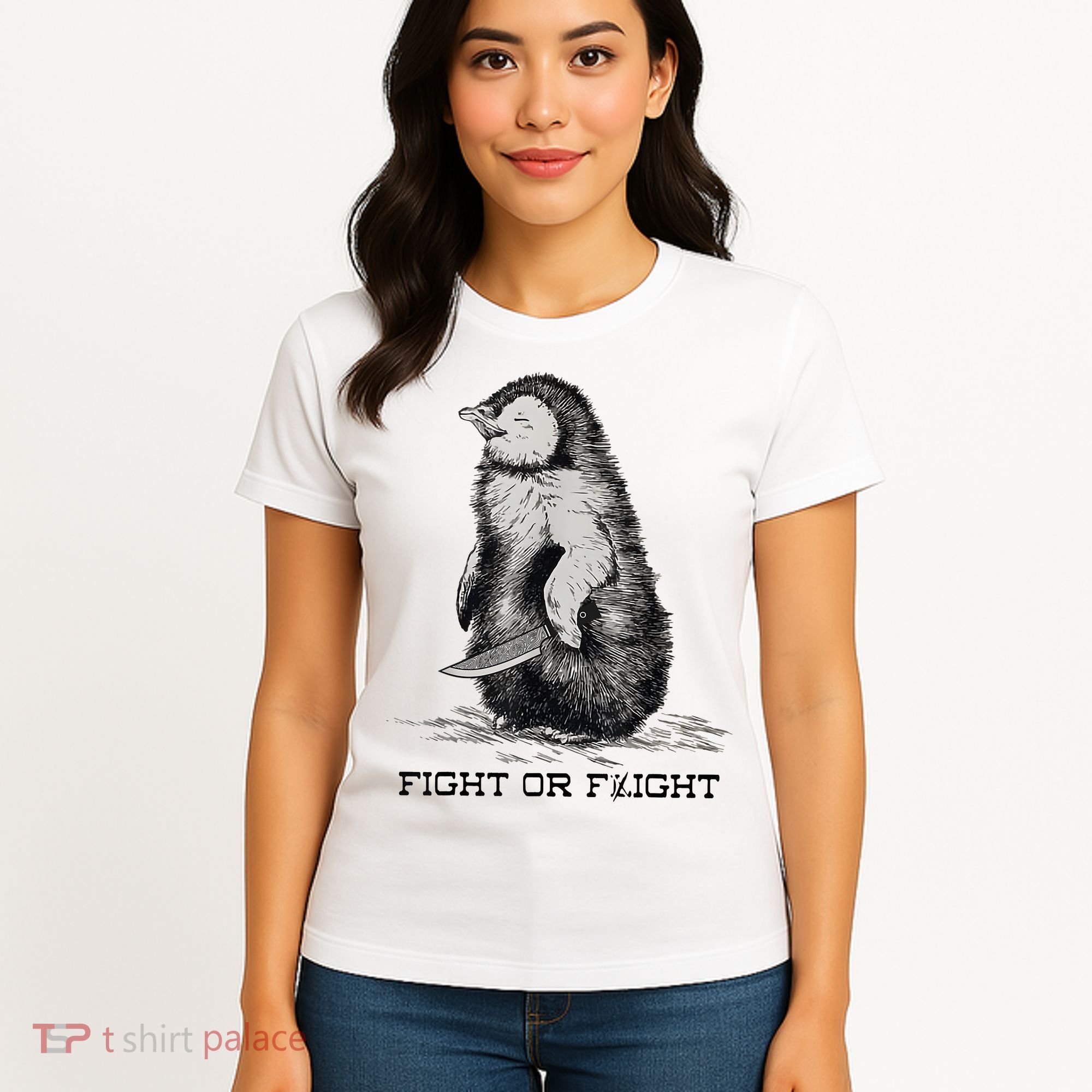 Fight Or Flight Funny Penguin Pun Meme Women's T-Shirt