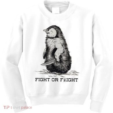 Fight Or Flight Funny Penguin Pun Meme Kids Sweatshirt
