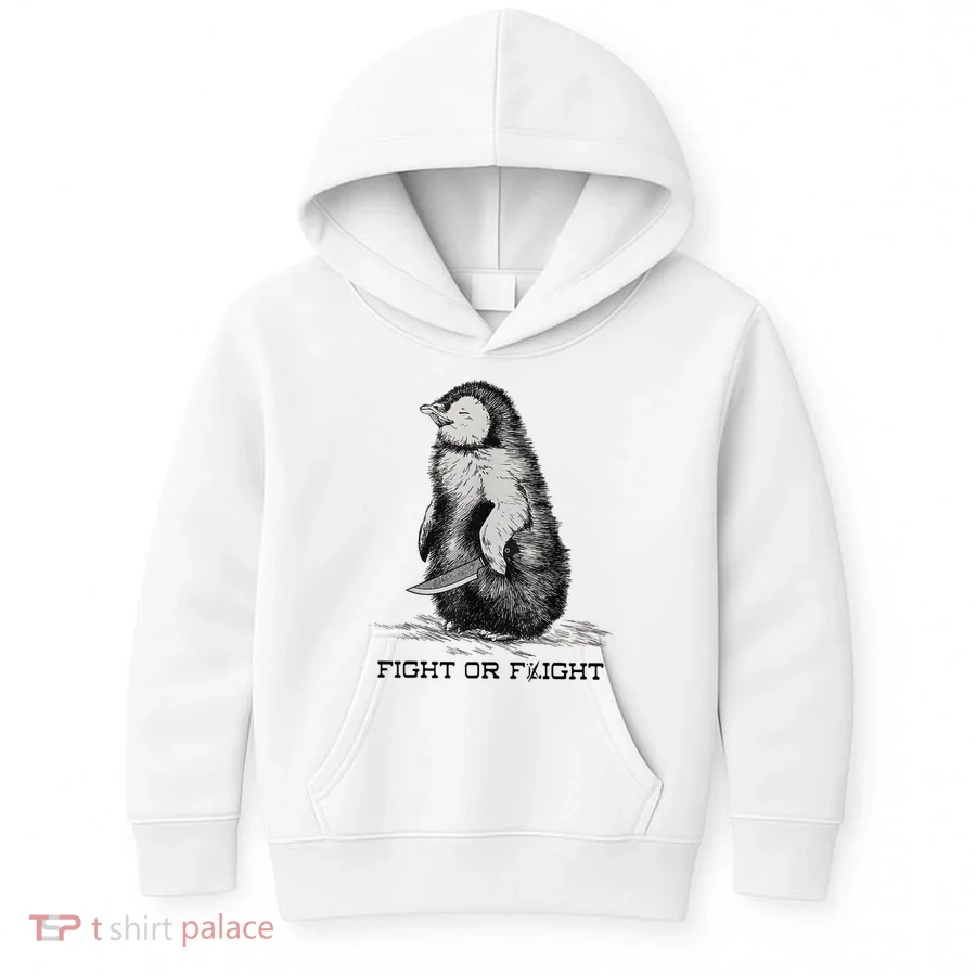 Fight Or Flight Funny Penguin Pun Meme Kids Hoodie