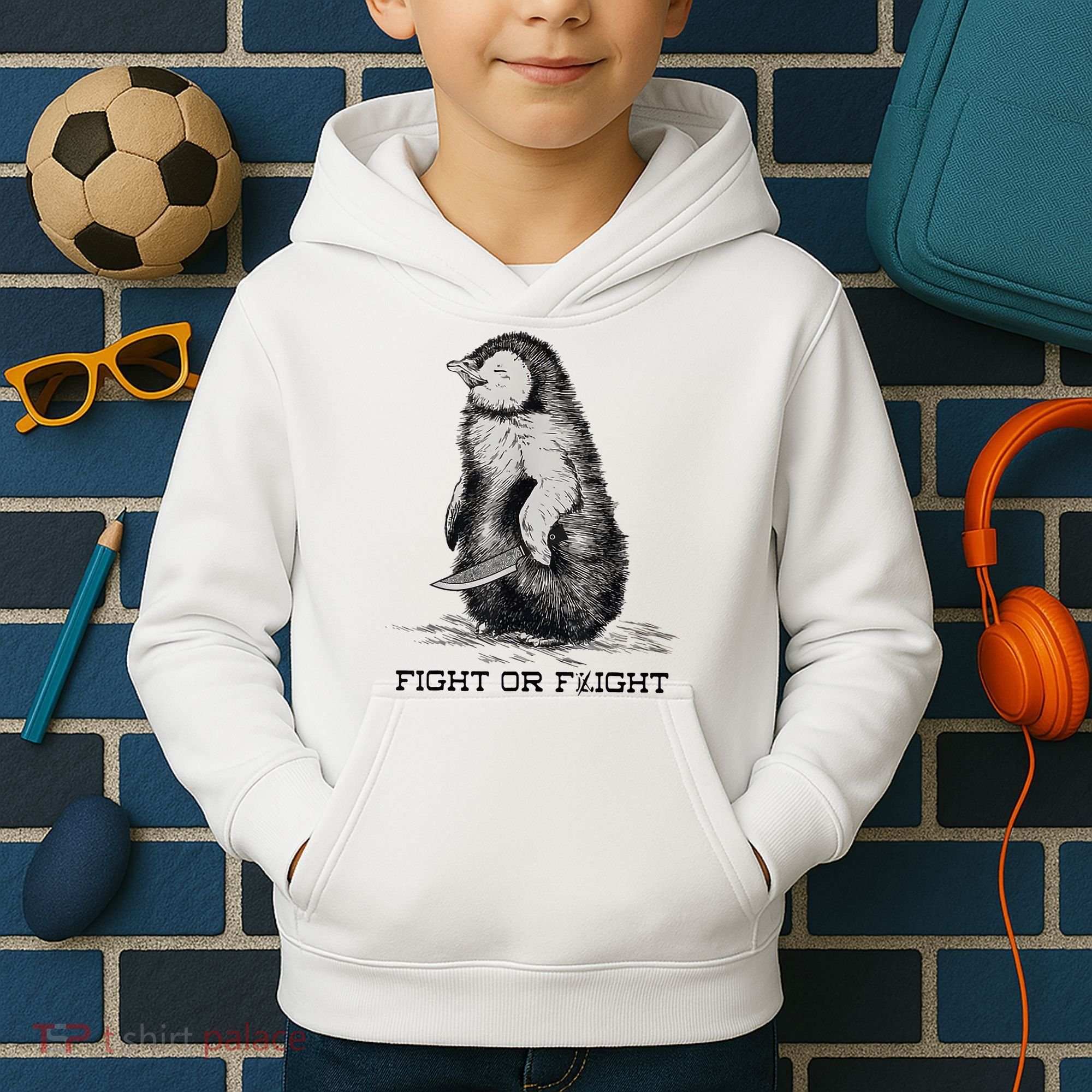 Fight Or Flight Funny Penguin Pun Meme Kids Hoodie