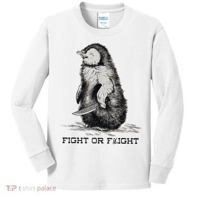 Fight Or Flight Funny Penguin Pun Meme Kids Long Sleeve Shirt