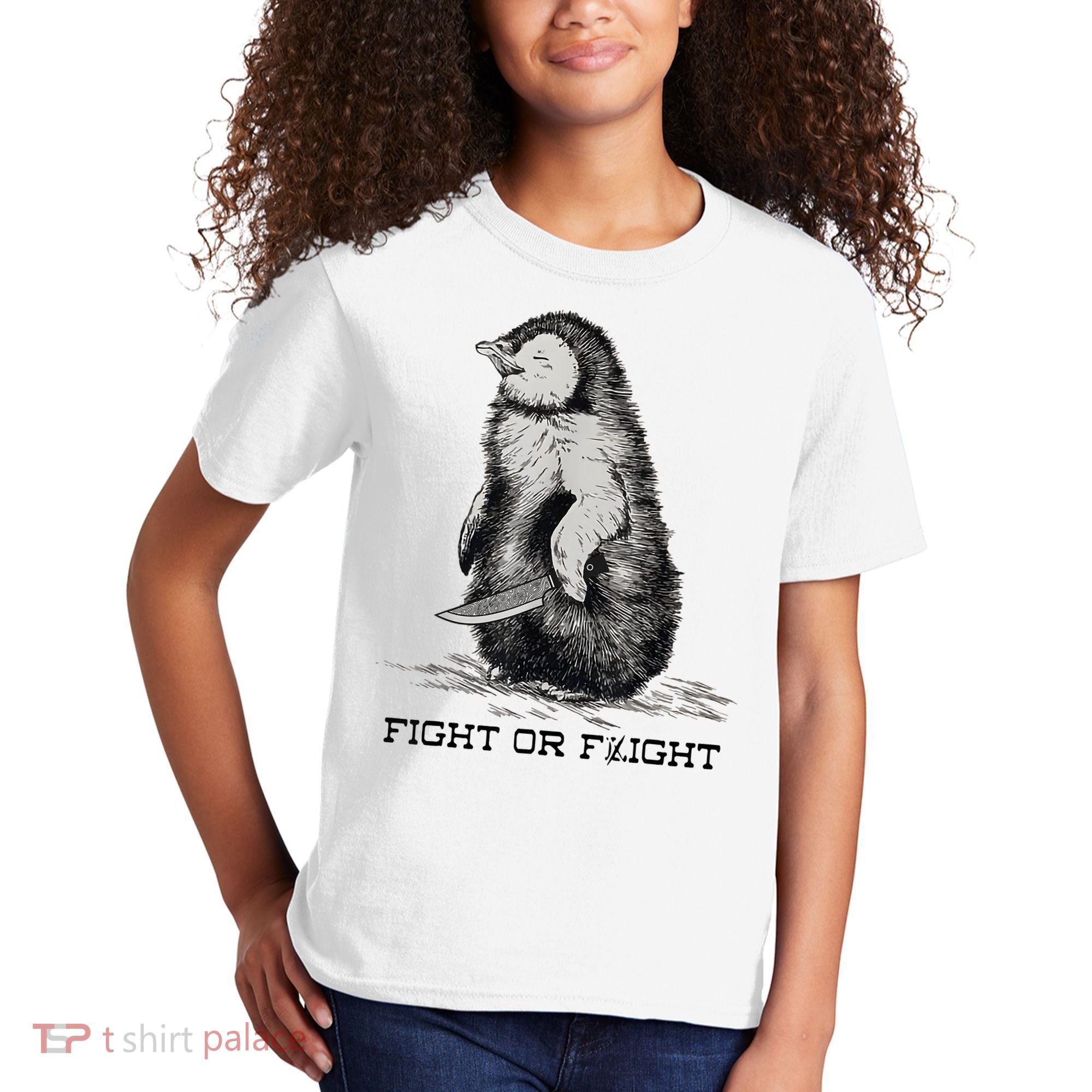 Fight Or Flight Funny Penguin Pun Meme Kids T-Shirt