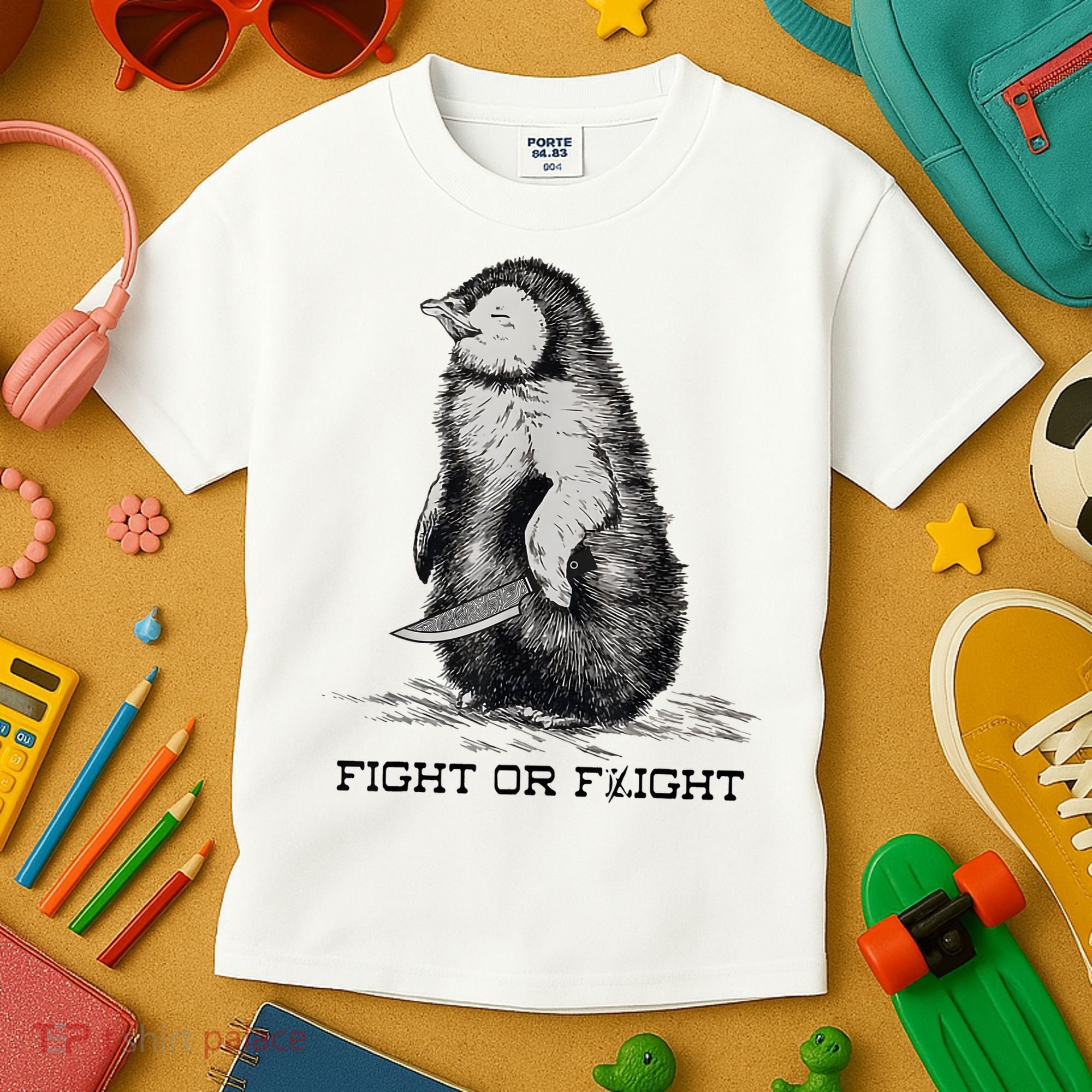 Fight Or Flight Funny Penguin Pun Meme Kids T-Shirt