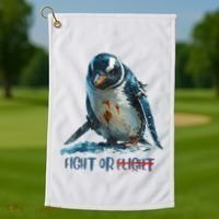 Fight Or Flight Funny Penguin Quote Golf Towel thumb 1