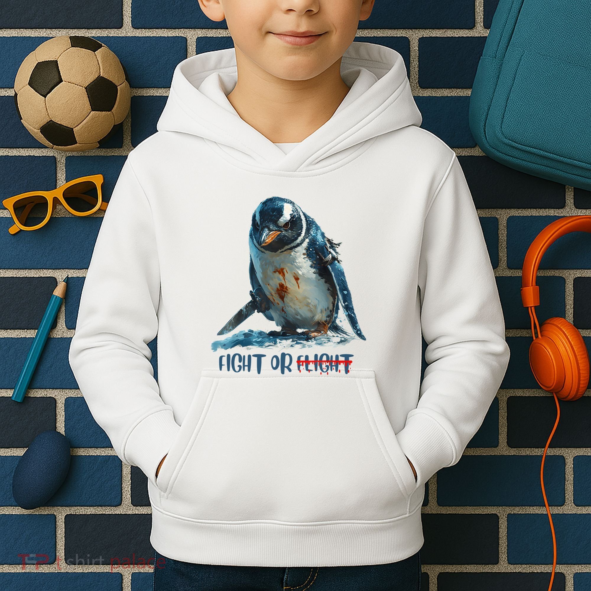 Fight Or Flight Funny Penguin Quote Kids Hoodie