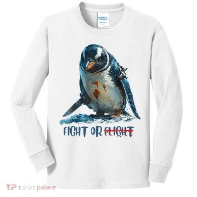 Fight Or Flight Funny Penguin Quote Kids Long Sleeve Shirt