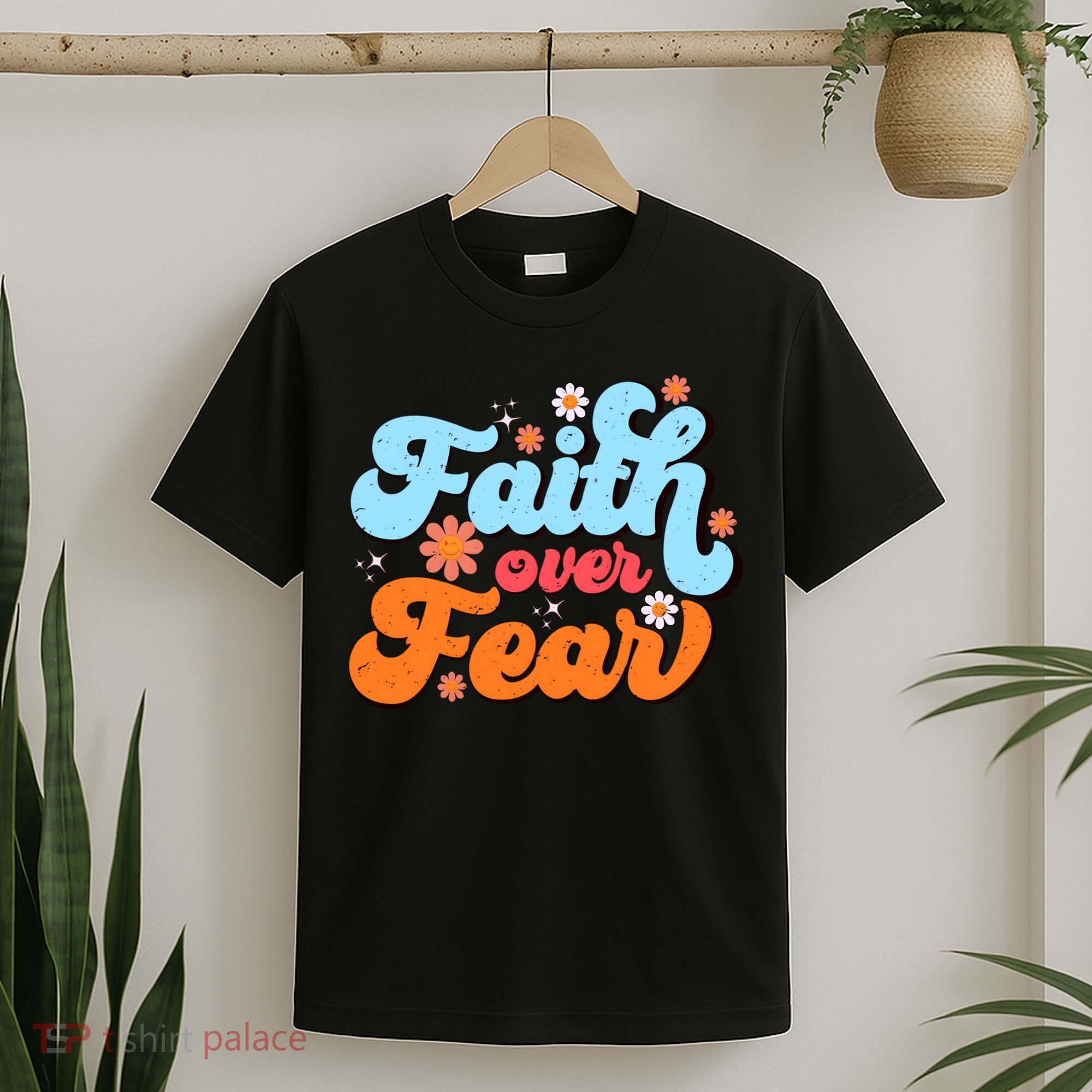 Faith Over Fear Floral Vintage Retro T-Shirt