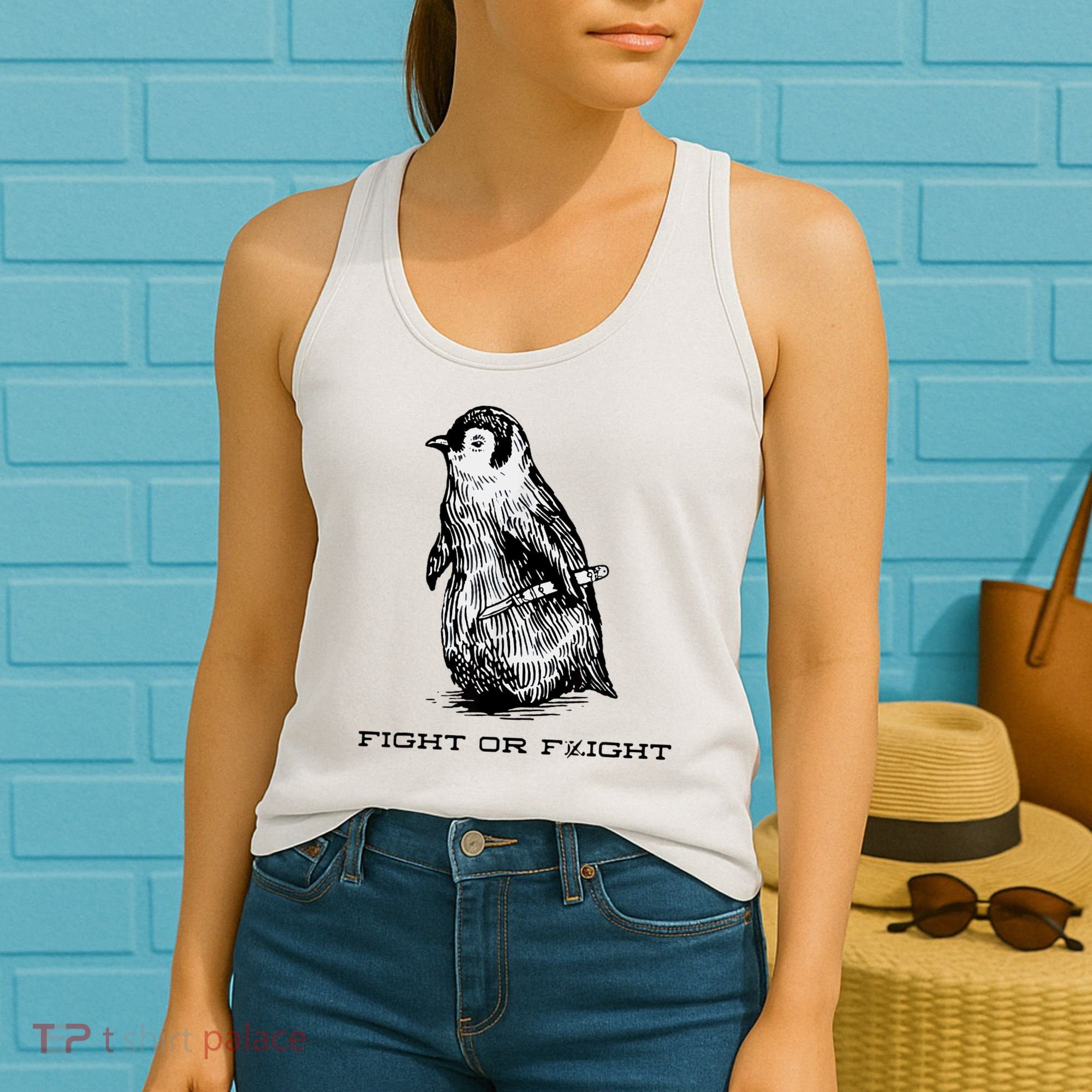 Fight Or Flight Funny Penguin Pun Fight Or Flight Meme Women's Tank Top
