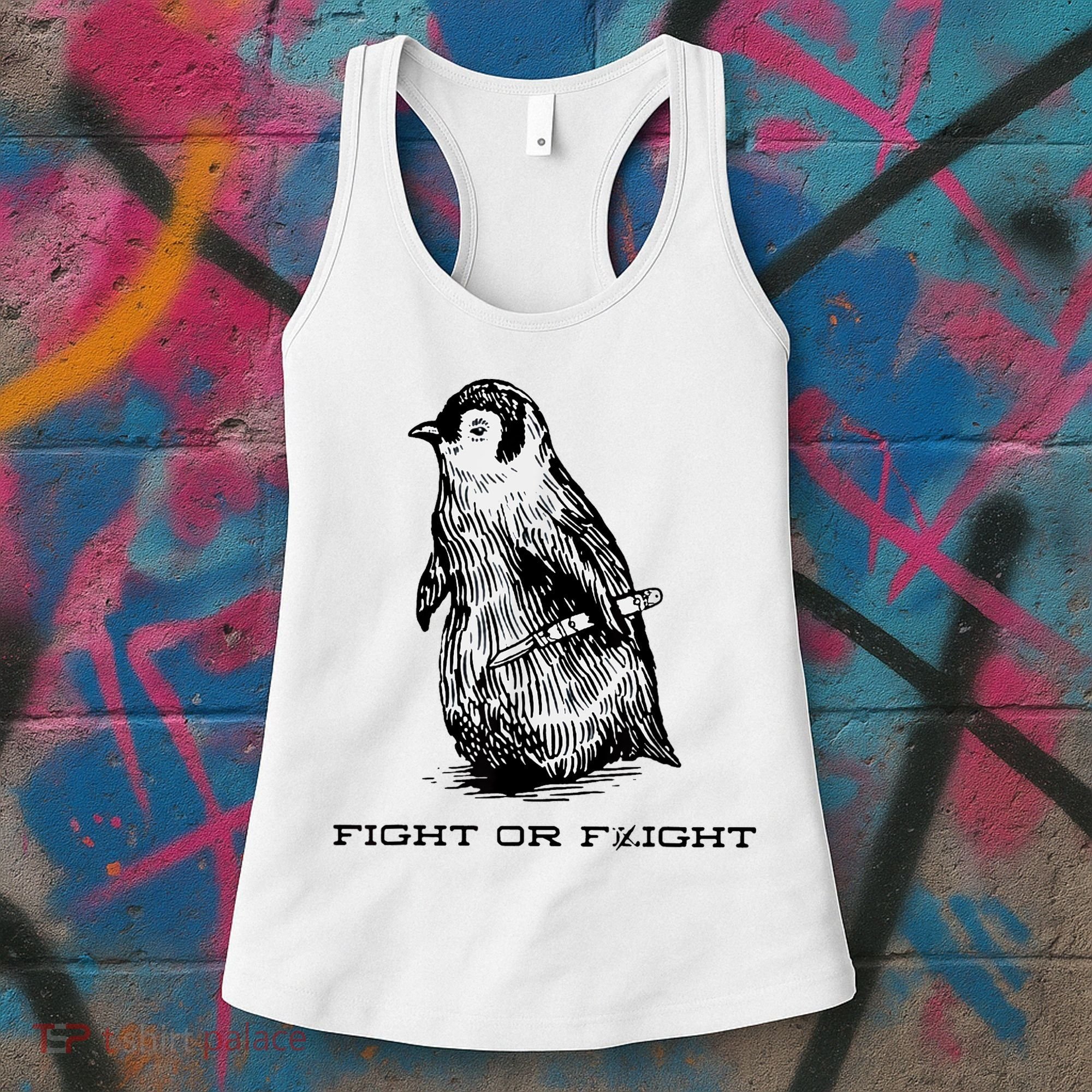 Fight Or Flight Funny Penguin Pun Fight Or Flight Meme Women's Tank Top