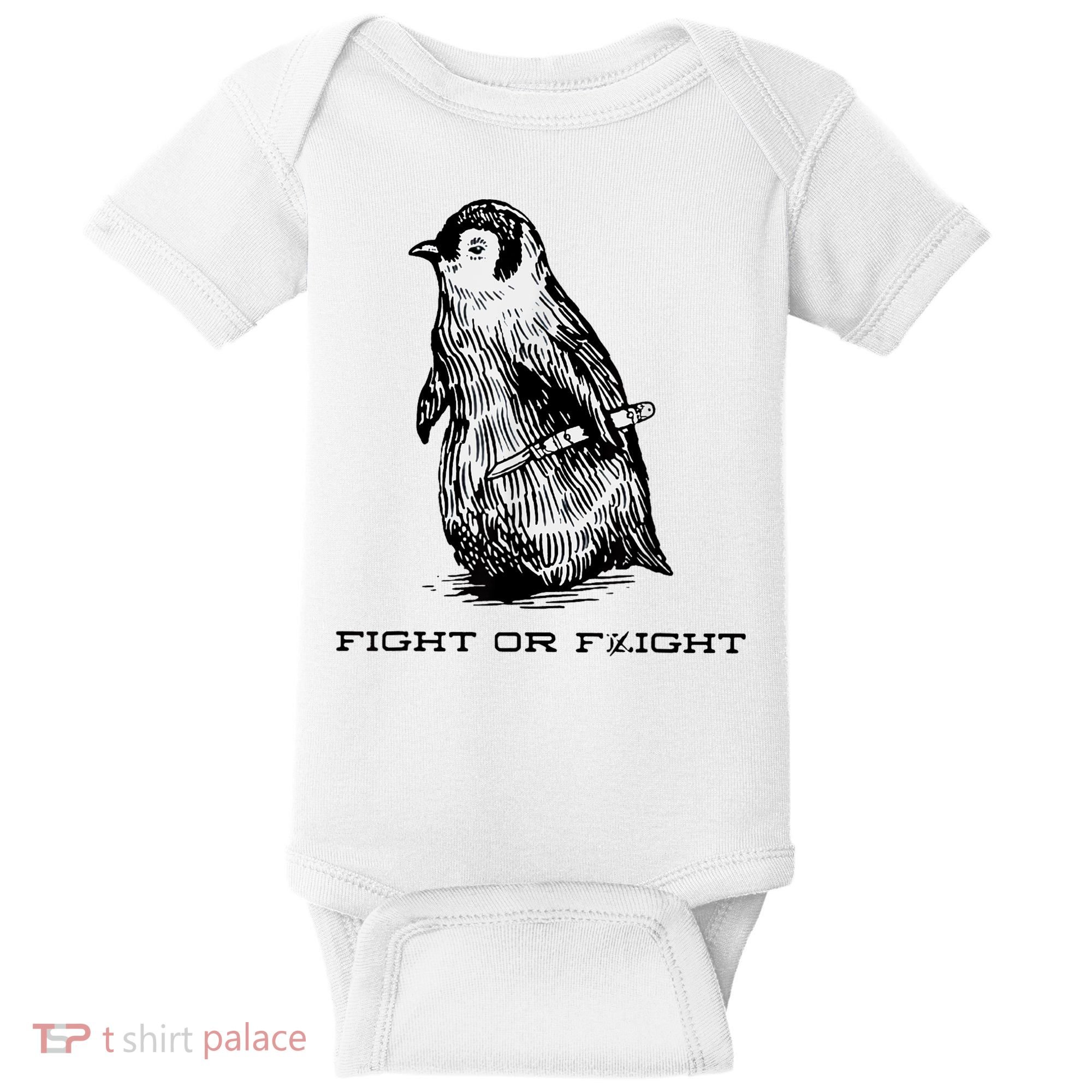 Fight Or Flight Funny Penguin Pun Fight Or Flight Meme Baby Bodysuit