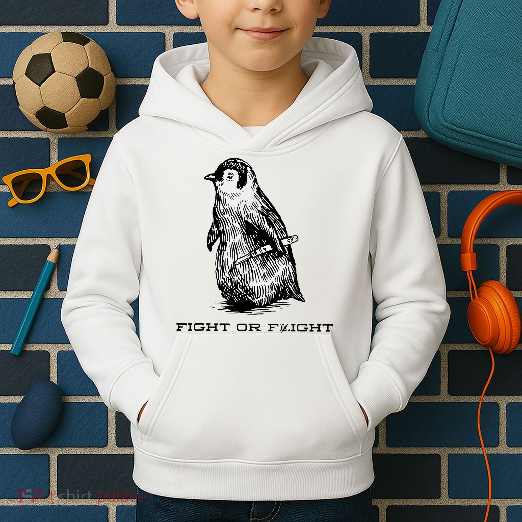 Fight Or Flight Funny Penguin Pun Fight Or Flight Meme Kids Hoodie