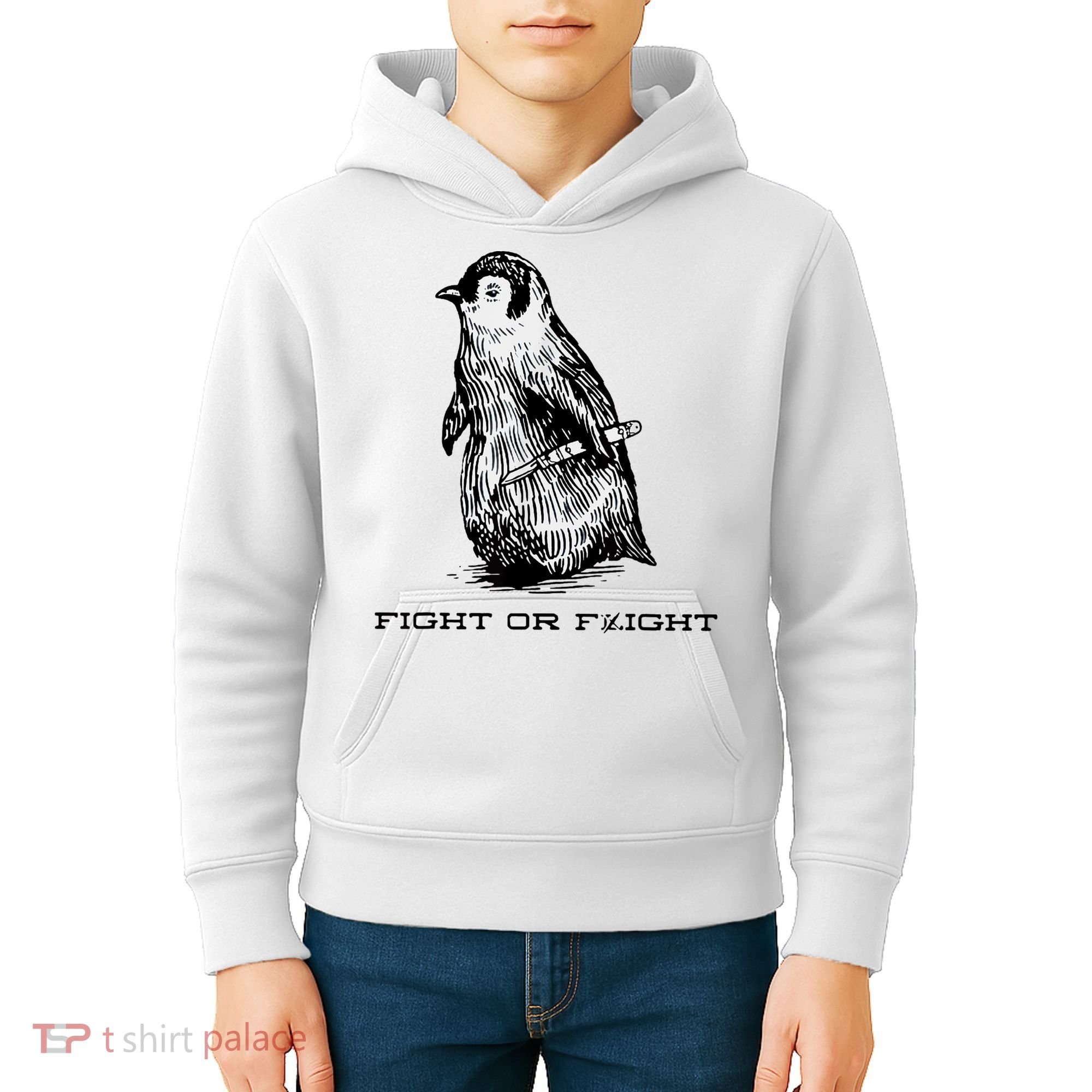 Fight Or Flight Funny Penguin Pun Fight Or Flight Meme Kids Hoodie