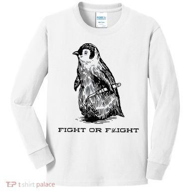 Fight Or Flight Funny Penguin Pun Fight Or Flight Meme Kids Long Sleeve Shirt