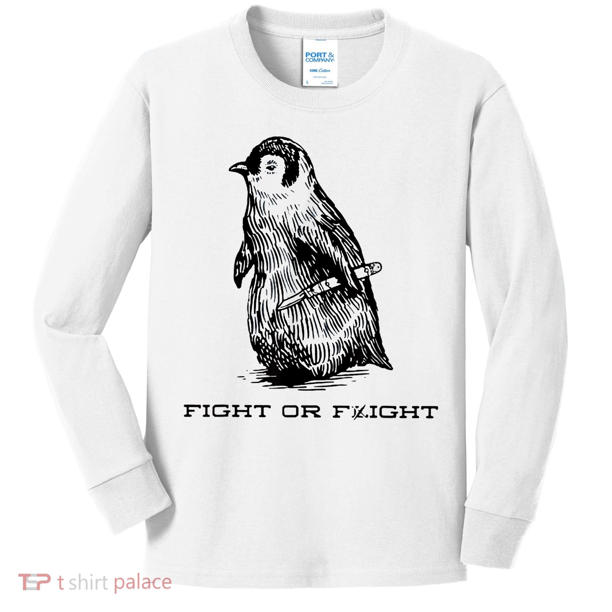 Fight Or Flight Funny Penguin Pun Fight Or Flight Meme Kids Long Sleeve Shirt
