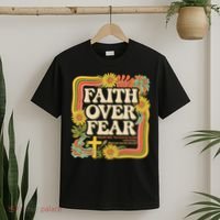 Faith Over Fear Christian Retro Floral 70s T-Shirt thumb 2