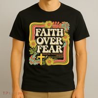 Faith Over Fear Christian Retro Floral 70s T-Shirt thumb 3