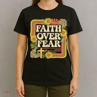Faith Over Fear Christian Retro Floral 70s T-Shirt thumb 4