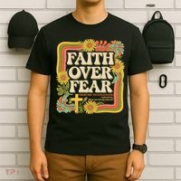 Faith Over Fear Christian Retro Floral 70s T-Shirt thumb 6