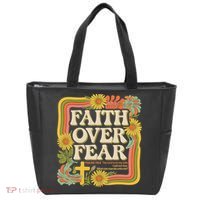 Faith Over Fear Christian Retro Floral 70s Tote Bag thumb 0