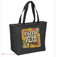 Faith Over Fear Christian Retro Floral 70s Tote Bag thumb 2