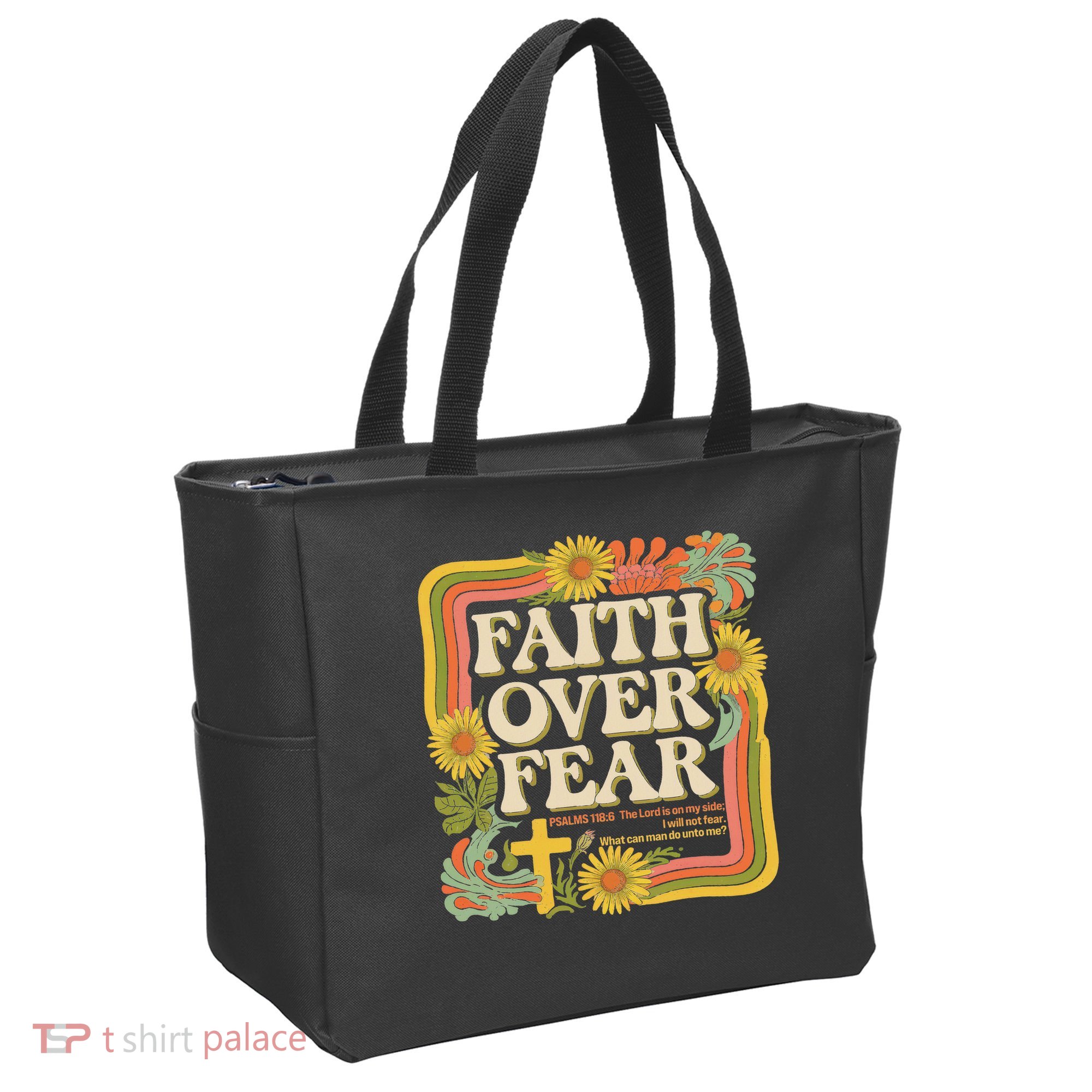 Faith Over Fear Christian Retro Floral 70s Tote Bag
