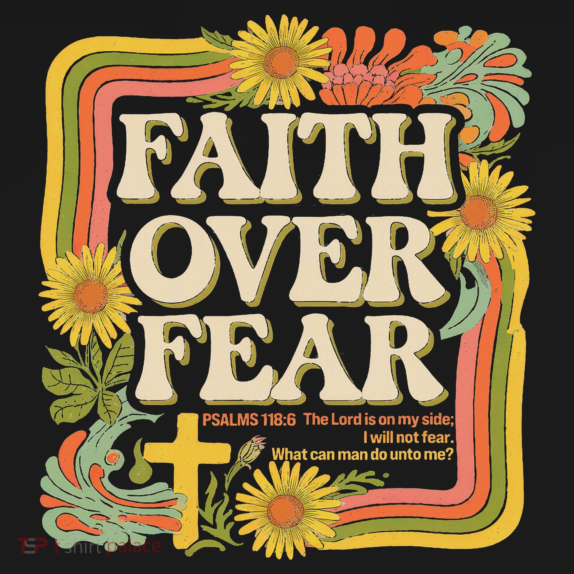 Faith Over Fear Christian Retro Floral 70s Tote Bag