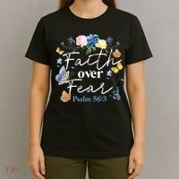 Faith Over Fear Flower Butterfly Christian Bible Verse T-Shirt thumb 4