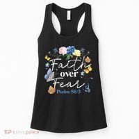 Faith Over Fear Flower Butterfly Christian Bible Verse Women's Tank Top thumb 0