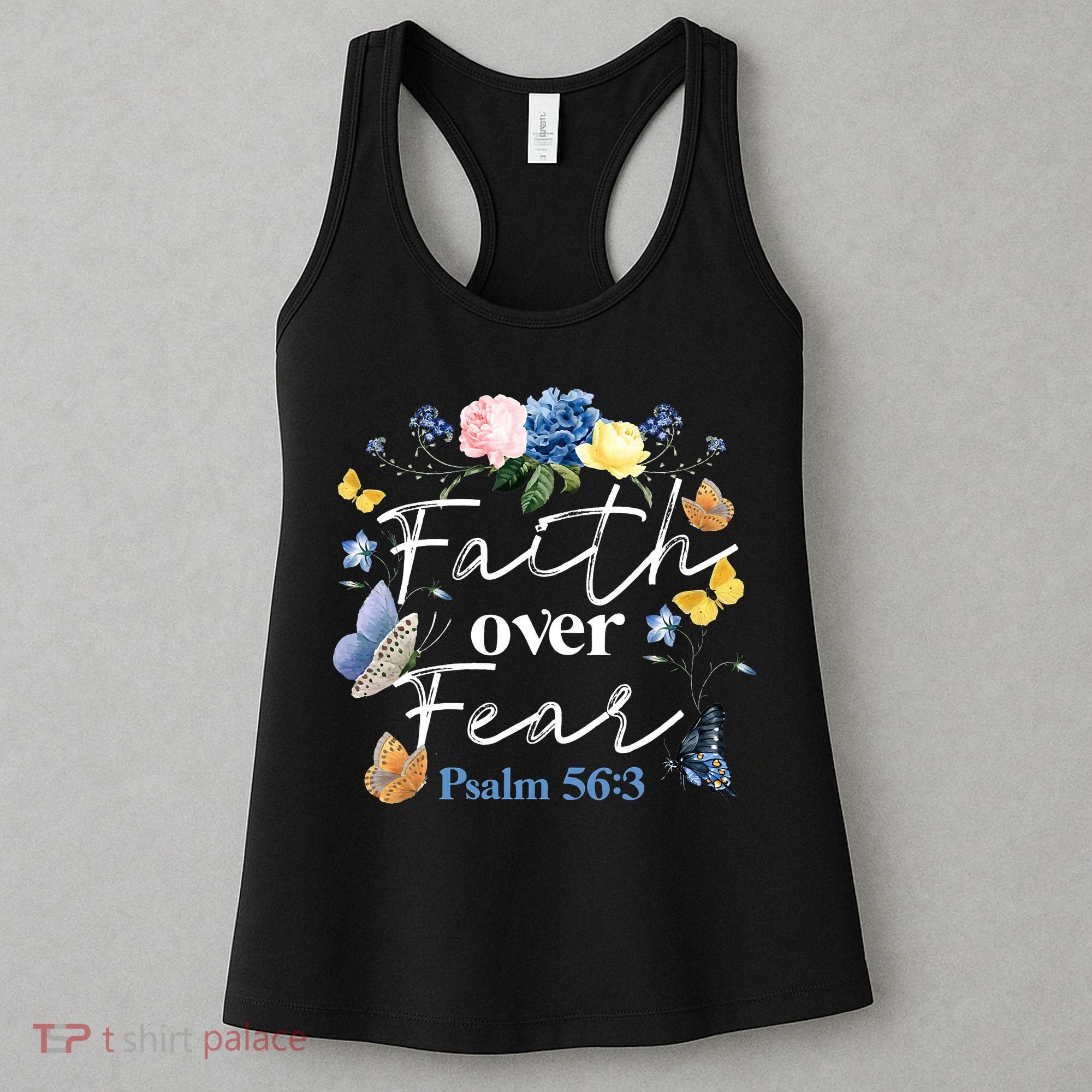 Faith Over Fear Flower Butterfly Christian Bible Verse Women's Tank Top