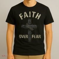 Faith Over Fears Christian Cross American T-Shirt thumb 3