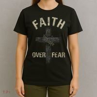 Faith Over Fears Christian Cross American T-Shirt thumb 4