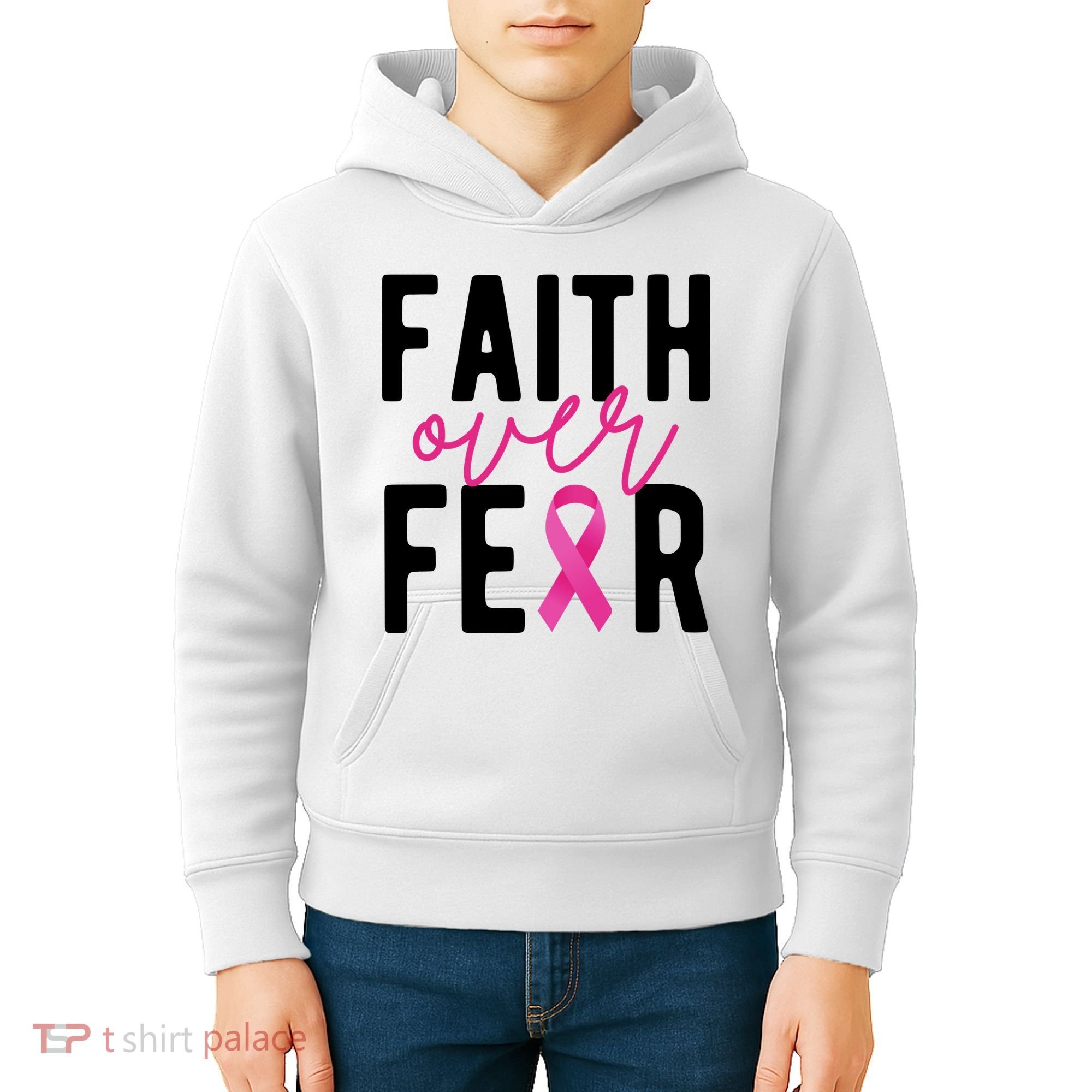 Faith Over Fear Breast Cancer Awareness Kids Hoodie