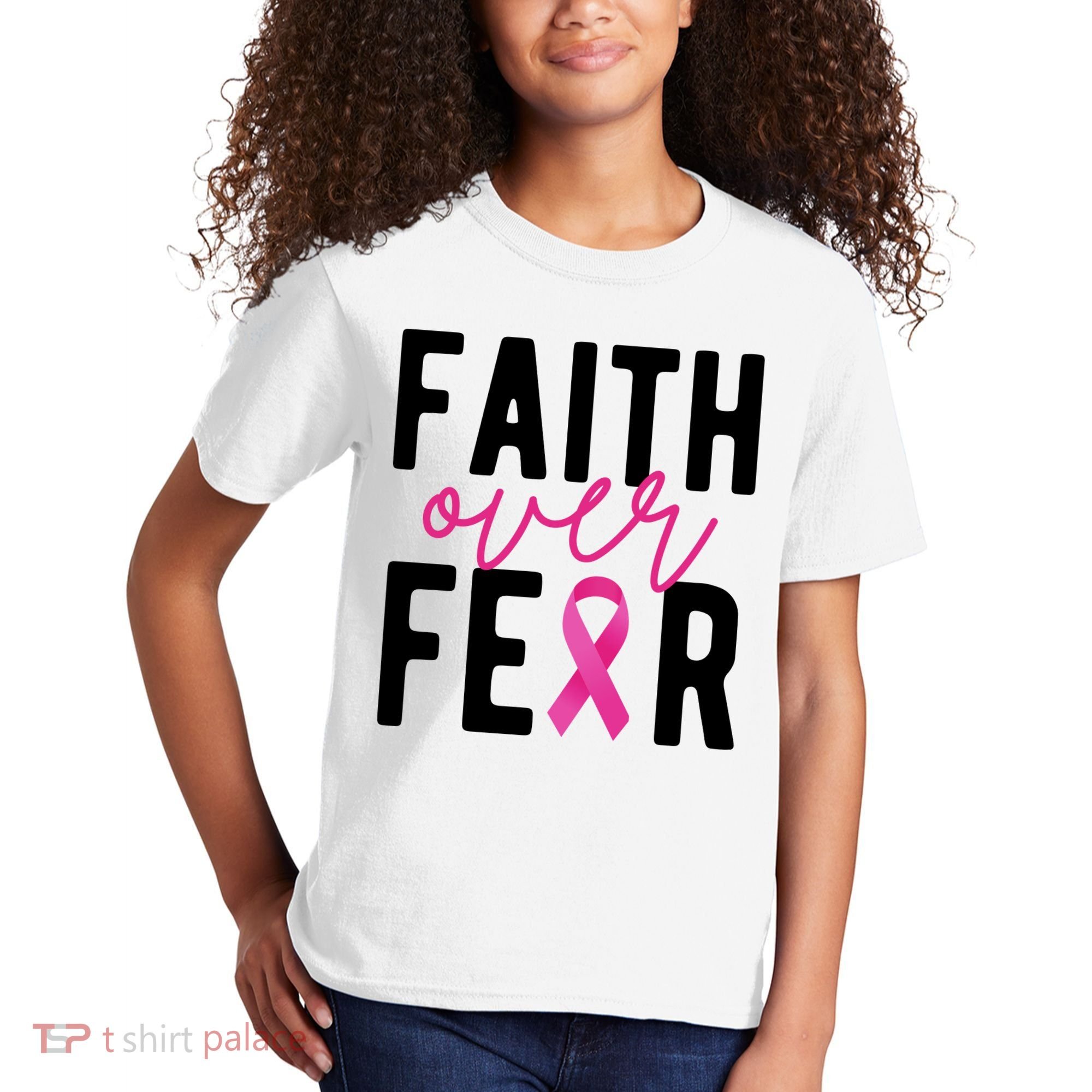 Faith Over Fear Breast Cancer Awareness Kids T-Shirt