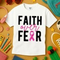 Faith Over Fear Breast Cancer Awareness Kids T-Shirt thumb 3