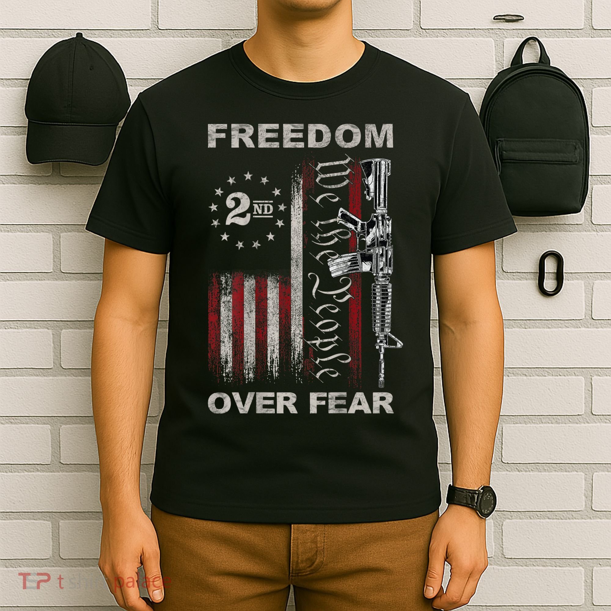 Freedom Over Fear 2nd Amendment Patriotic ProGun ON BACK T-Shirt