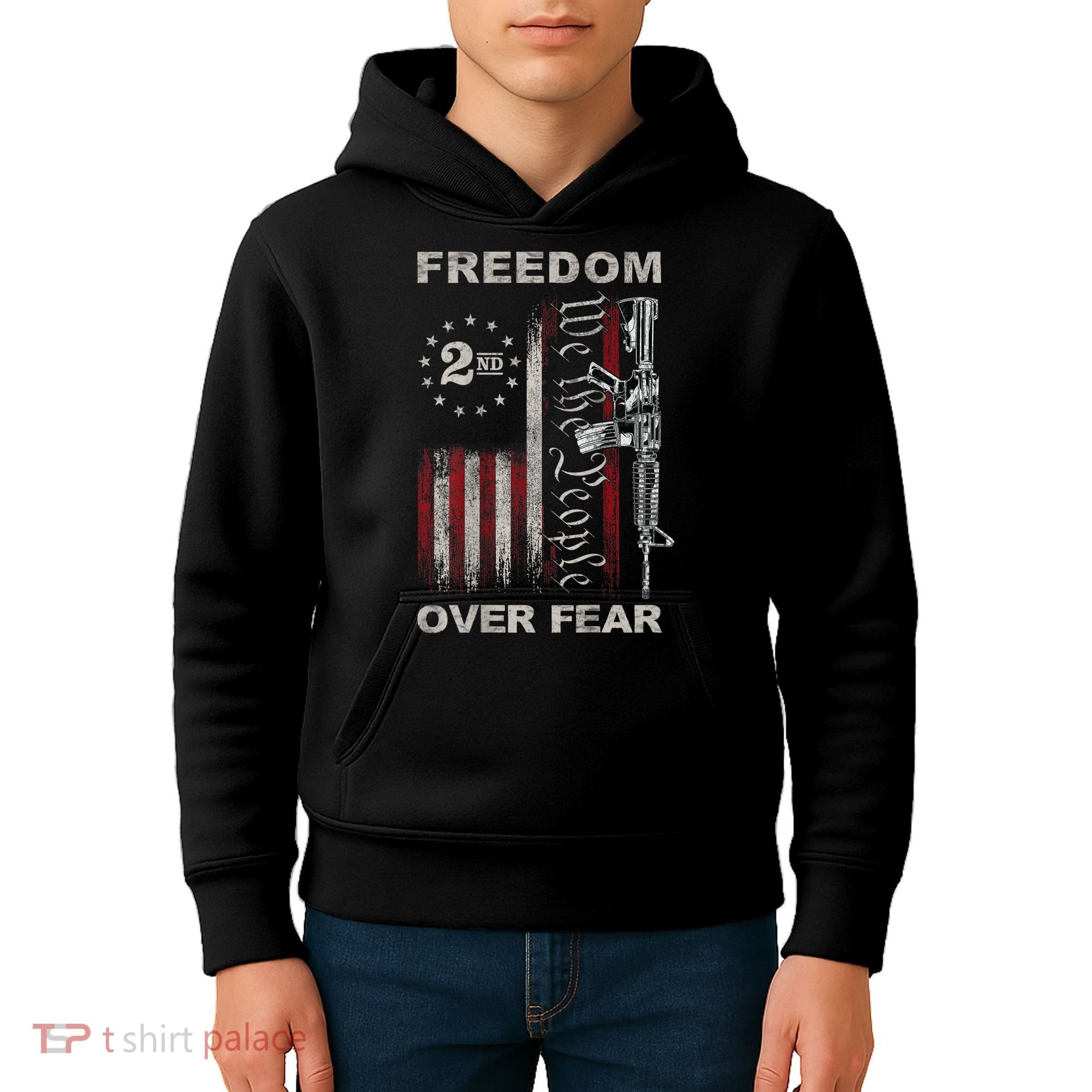Freedom Over Fear 2nd Amendment Patriotic ProGun ON BACK Kids Hoodie