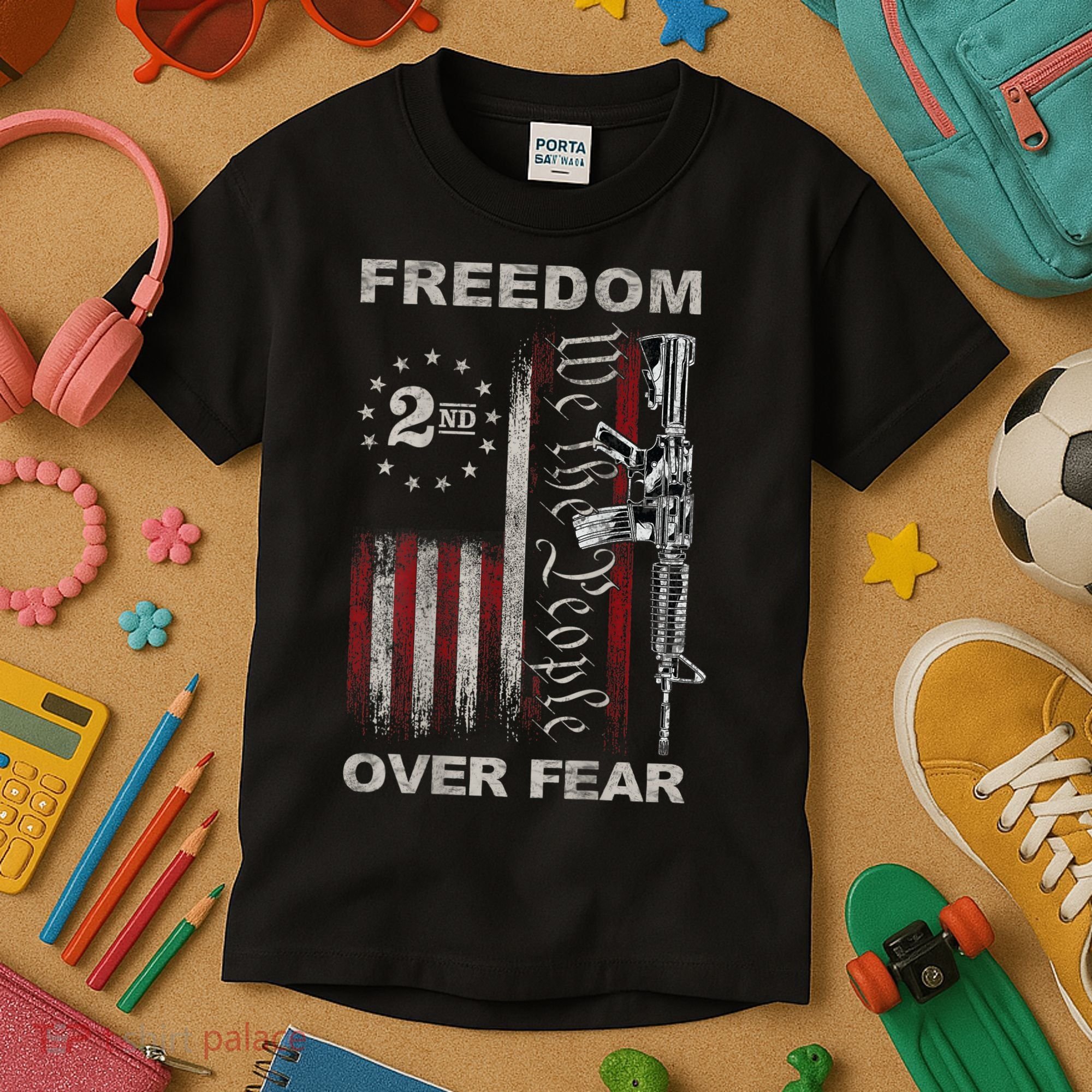 Freedom Over Fear 2nd Amendment Patriotic ProGun ON BACK Kids T-Shirt