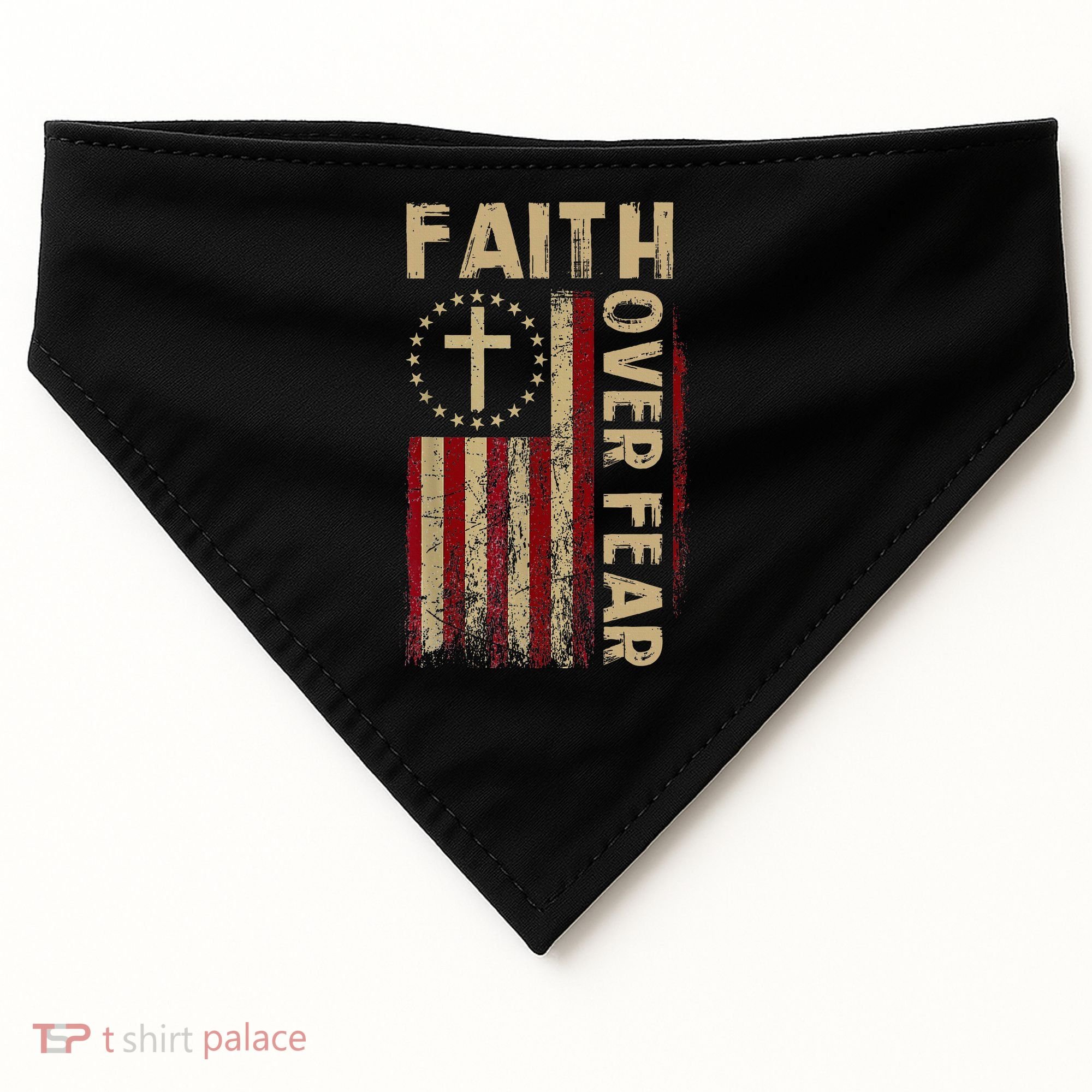 Faith Over Fear Patriotic Christian USA-Made Doggie Bandana