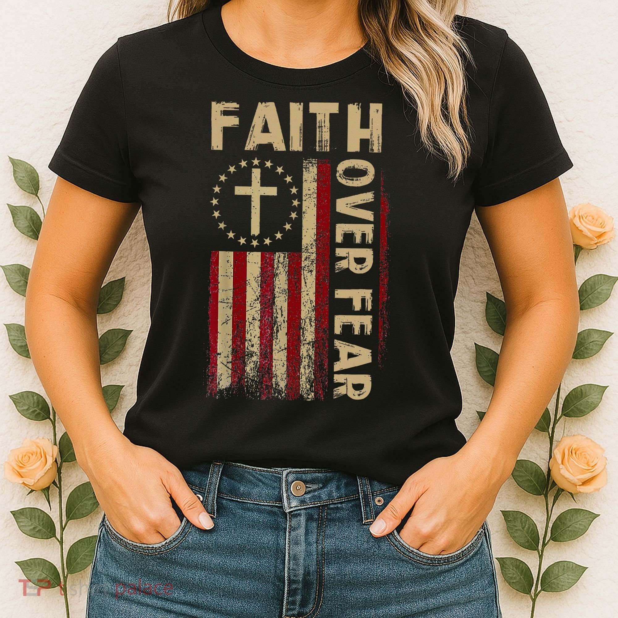 Faith Over Fear Patriotic Christian Women's T-Shirt
