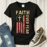 Faith Over Fear Patriotic Christian Women's T-Shirt thumb 3