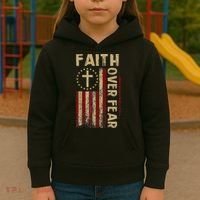 Faith Over Fear Patriotic Christian Kids Hoodie thumb 3