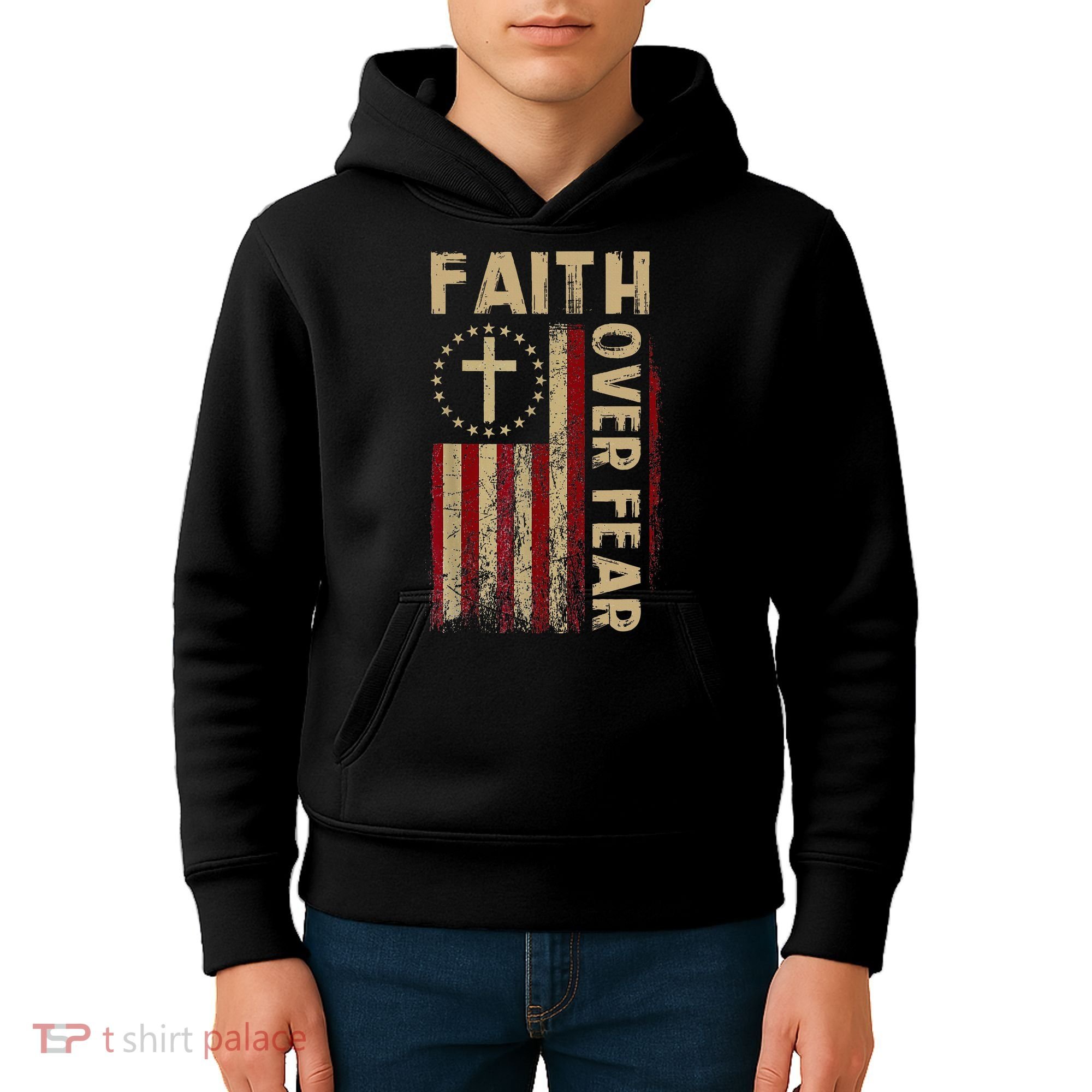 Faith Over Fear Patriotic Christian Kids Hoodie