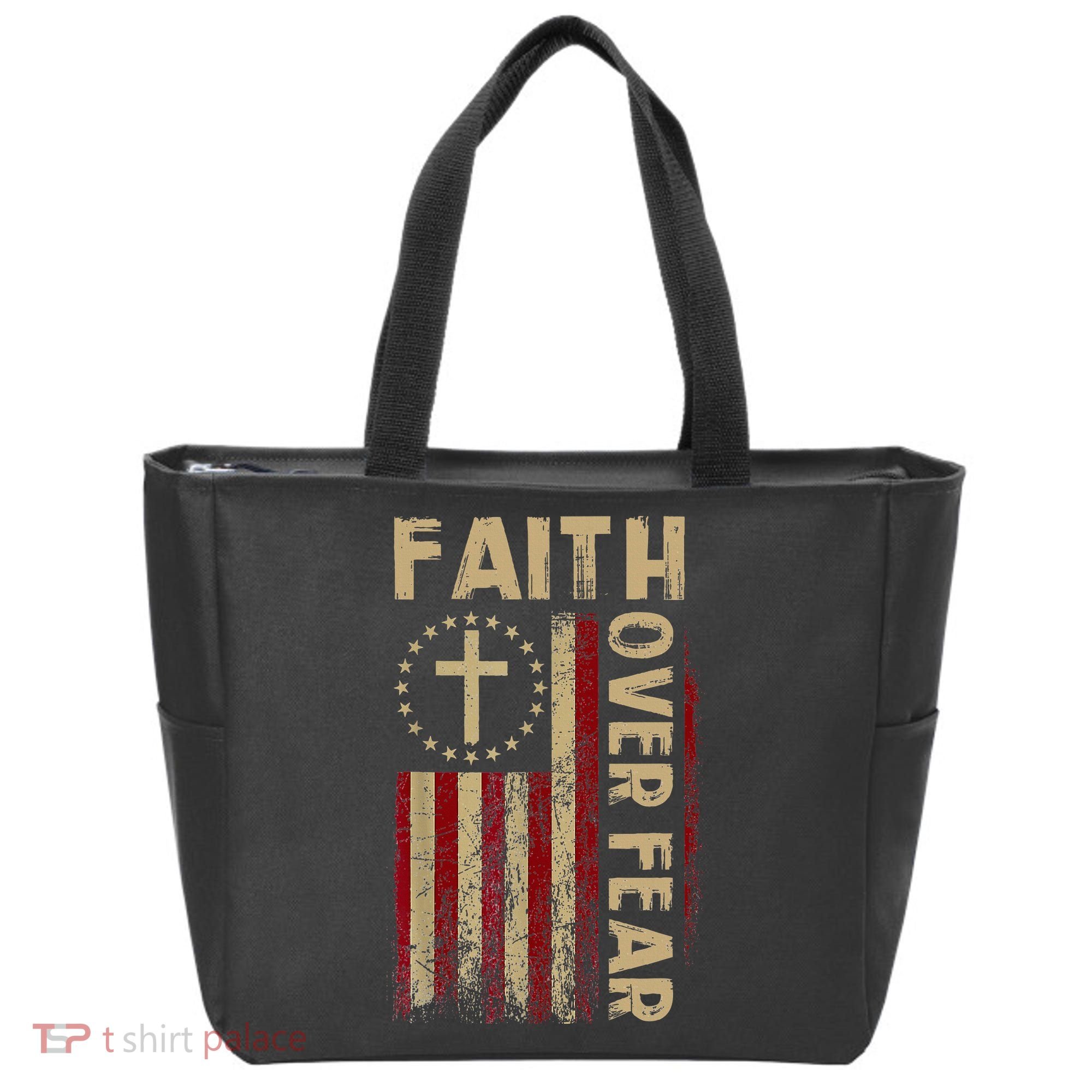 Faith Over Fear Patriotic Christian Tote Bag